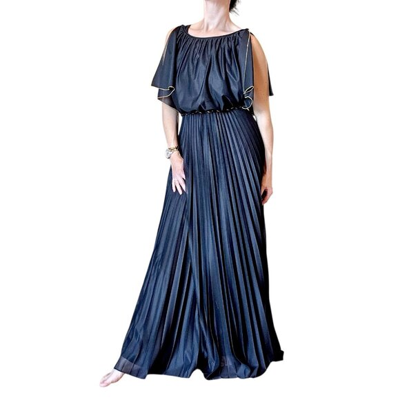 VTG Black Fairy Goddess Long Dress Formal Floor Length Sz 6 Greecian Party Belt - Picture 1 of 16